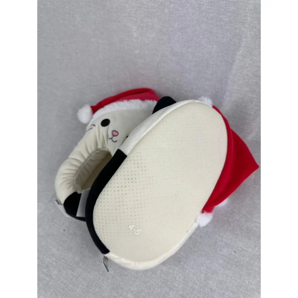 Squishmallows Santa Hat Cat Slippers Kids Size 4/5 Holiday Plush Off-White Black